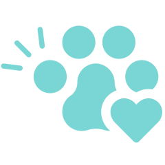 icon of a paw with a heart and three lines signifying healing rays